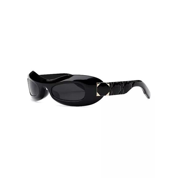 Dior "Lady" Black 95.22 R1I Oval Cat Eye Shield Sunglasses 51-25-110 NEW - Picture 1 of 6